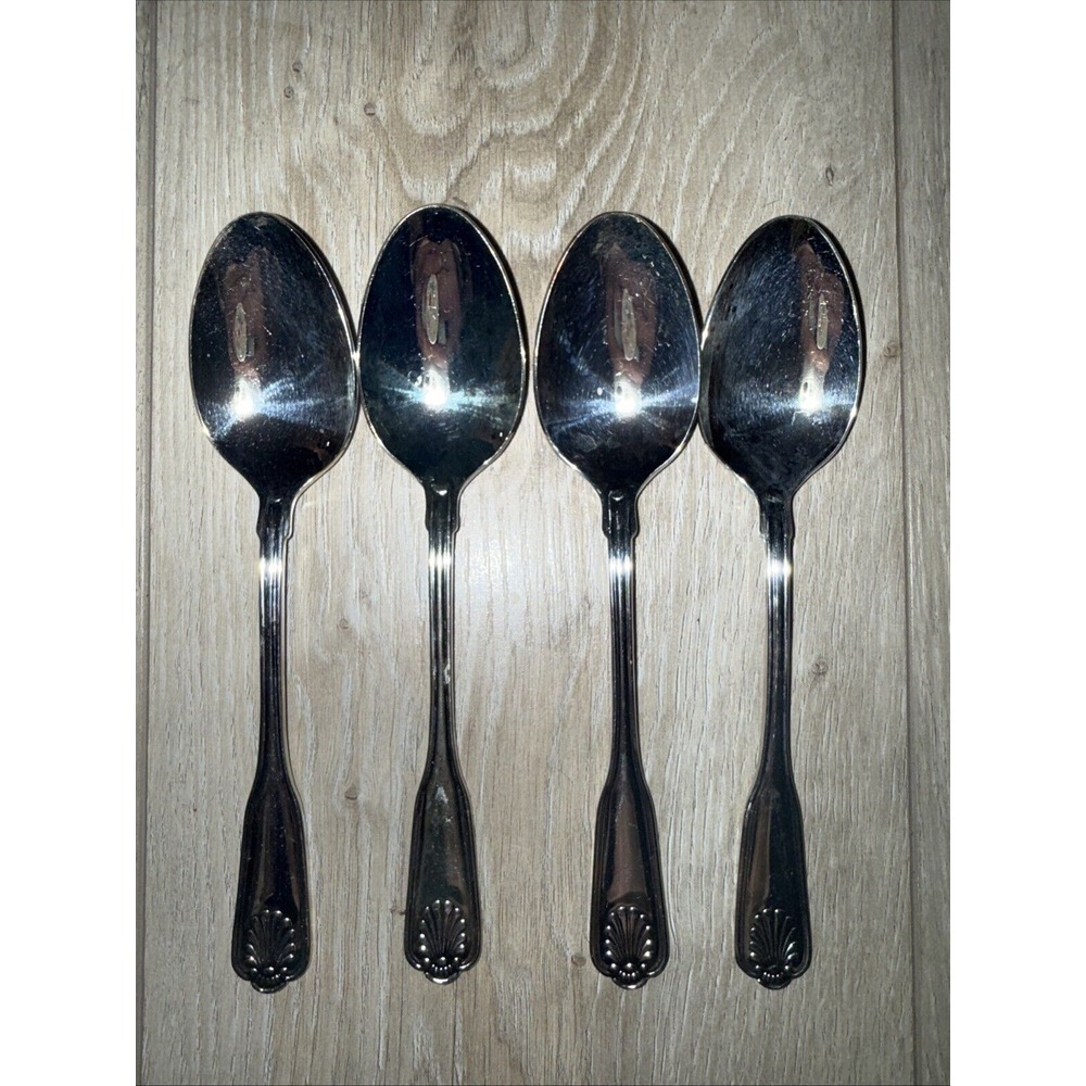 4 Vintage Oval Place Soup Spoons COVENTRY SHELL‎ Retroneu Silverplate flatware